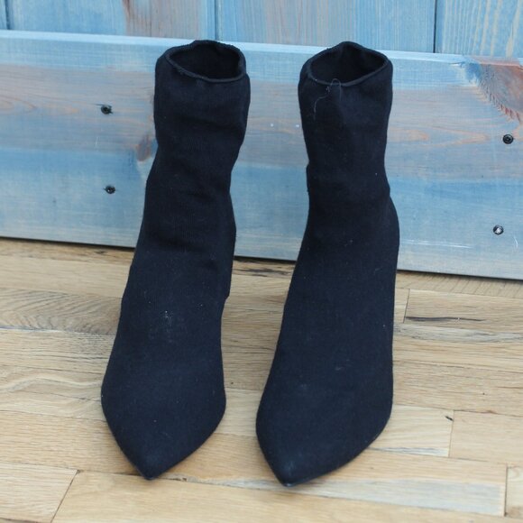 Zara Black Fabric Heeled Ankle Boots NWT US Size 8 Euro 39 High Heels 3" - Picture 2 of 7